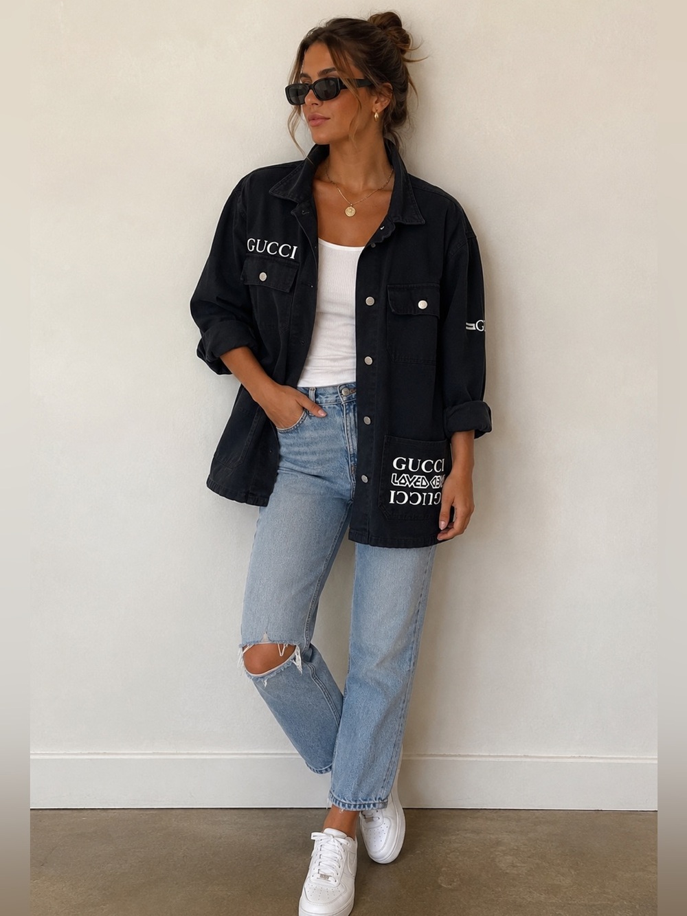 FASHION Black Logo Utility Jacket with White Accents